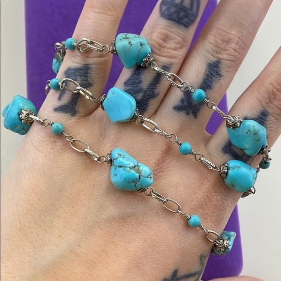 💛 HDNY Silver Tone Turquoise Coloured Stone Necklace - Picture 5 of 6